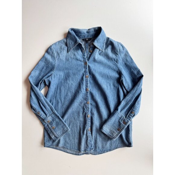 BANANA REPUBLIC Reigh Classic Denim Shirt Medium Blue Button Up Blouse, Size S - Picture 4 of 13